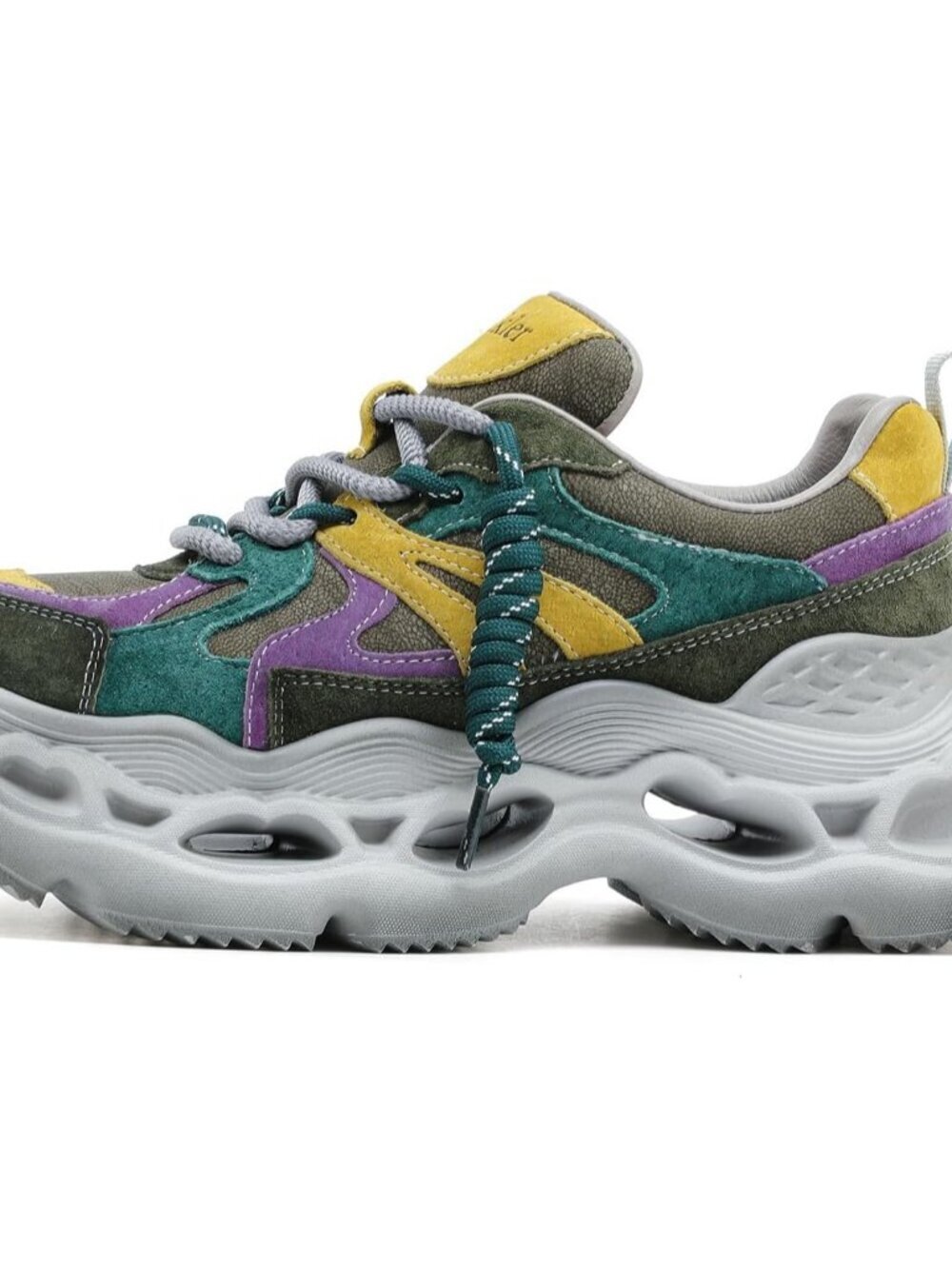 Women's Green Chunky Sneakers Stylish and Comfortable Lac-Up Shoes Sneakers - Picture 2 of 6